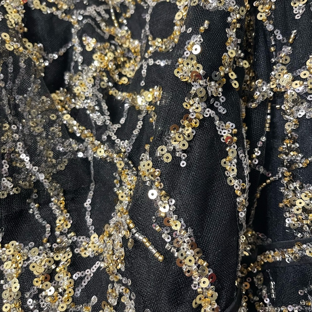 Mac Duggal 20427 Sz 14 Black Gold One Shoulder A-line Embellished Gown $698 - Picture 7 of 7